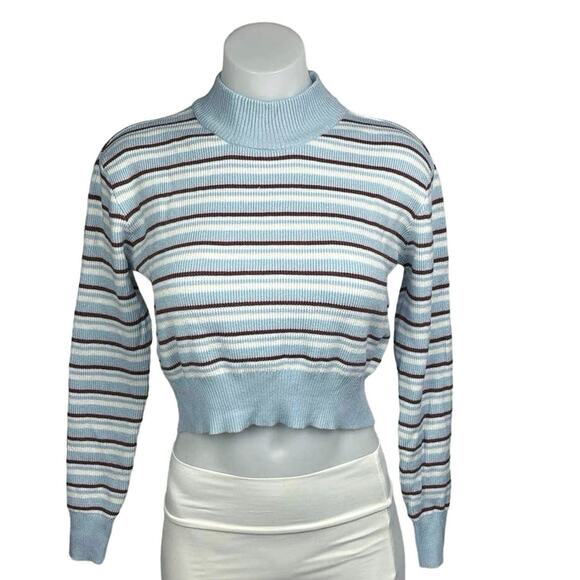 PacSun L.A. Hearts Blue Striped Long Sleeve Mock Neck Crop Sweater Top Size S - Picture 1 of 5
